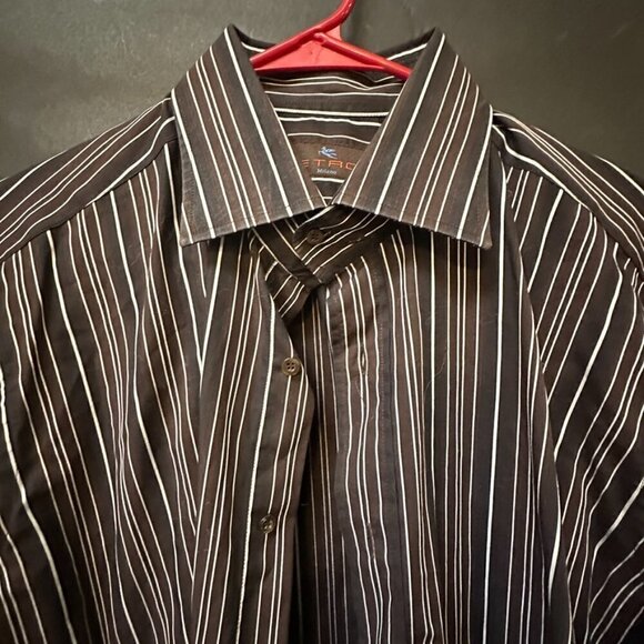 Etro Brown Button Down Shirt Dress Formal Cotton Size Extra Large Chest  43 - Picture 3 of 6